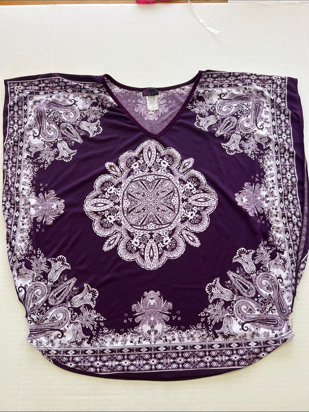 Agenda Two Tops Purple & Blue Paisley Medallion V-Neck Tunics Size L